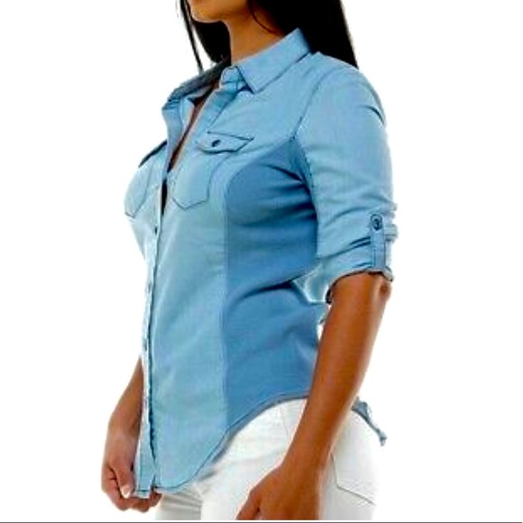 Cavalini Denim Shirt - Cotton Blend
Stretch Button Down - Size Large - Picture 3 of 10